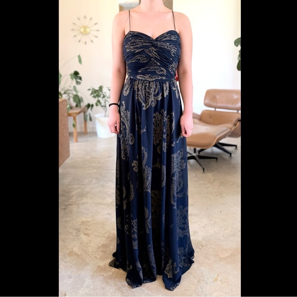 Ralph Lauren Navy and Gold Maxi Dress
